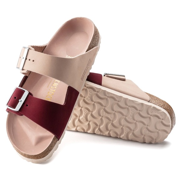 Birkenstock Shoes - Birkenstock Arizona Split Maroon Beige Sandals Women US 8 Narrow Fit NIB RARE